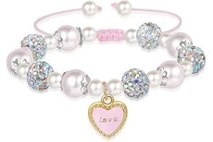 Artlunar Pink Pearl Butterfly Bracelet for Girls, Adjustable Sliding Knot (5.2”-9”) Stainless Steel & Pearl Charm – Kids Birthday Gift Jewelry for Daughter, Granddaughter, Niece