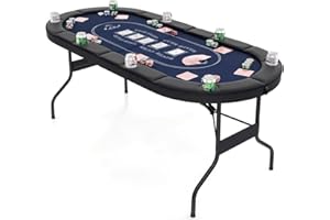DORTALA Poker Table, 8 Player Foldable Blackjack Table with Cup Holders, Casino Grade Felt, Collapsible Legs, Oval Folding Te