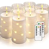 Hinabichan Flickering Flameless Candles with Remote Timer, 6pcs LED Battery Operated Candles with Embedded String Lights White, D3 H6