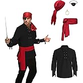 Prebene 5Pcs Mens Pirate Costume Set, Renaissance Pirate Shirt, Victorian Gothic Shirt Medieval Viking Costume Cosplay