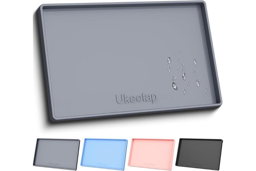 ukeetap Extra Thick Silicone Mat Waterproof with Raised Edge 19” x 12”, BPA Free Non-Slip Dog & Cat Food Mat, Feeding Mat for Book