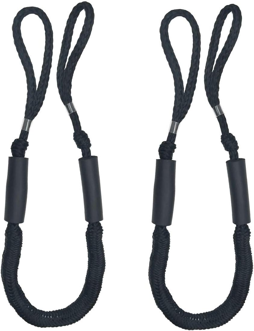 Wasyoh Bungee Dock Line, Mooring Ropes 2 Pack of 4-5.5 ft - Perfect for Boat, PWC, Jet ski, Pontoon, Kayak, Canoe, Power Boat (Black)