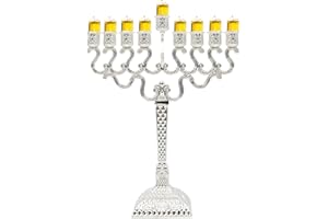 Majestic Giftware Silver-Plated Chanukah Oil Menorah - Beaded Design (MN-HA130) | Fits Standard Chanukah Oil Cups and Large Candles | Durable & Long-Lasting Quality | Hanukkah Menorah - 11” High
