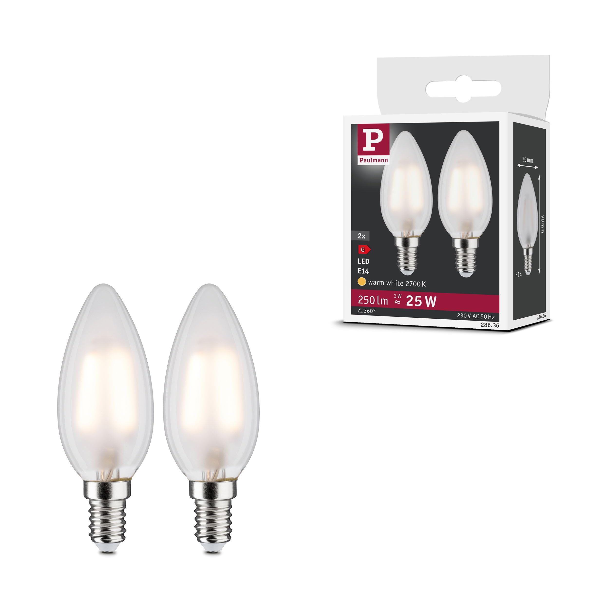 Paulmann 28636 LED lamp Candle 2x3 watt lamp matt Bulb Illumination 2700 K E14