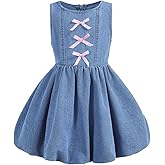 WDIRARA Toddler Girl's Bow Sleeveless Denim Bubble Dress Party Balloon Midi Dress