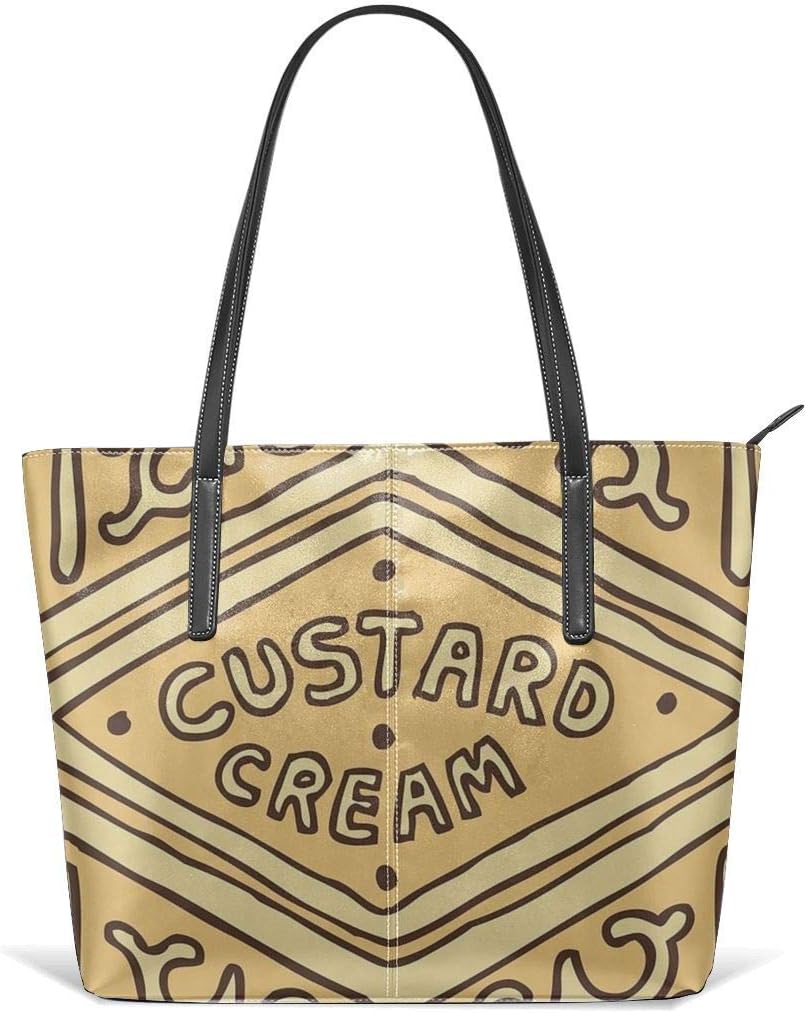 XGBags Custard Cream British Biscuit Leather Tote Large Purse Shoulder Bag Portable Storage HandBags Convenient Shoppers Tote For Travel Shopping Daily Life