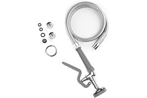 FAUAID Pre Rinse Spray Valve with 45” Stainless-Steel Hose,1.42 GPM Pre Rinse Sprayer Commercial Sink Sprayer with Ergonomic Handle Commercial Faucet Parts,Fit for Dish Washing Spray （Gray）