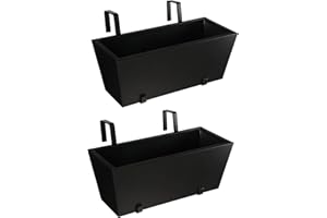 BIRDROCK HOME 2pk Metal Railing Planter - Black Balcony Flower Box - Deck Rail Boxes - House Apartment Plant Pot