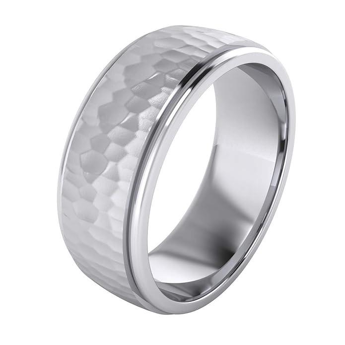 Ehering massives Sterlingsilber 6 mm gehämmert bequeme Passform erhöhte Mitte polierte Seiten