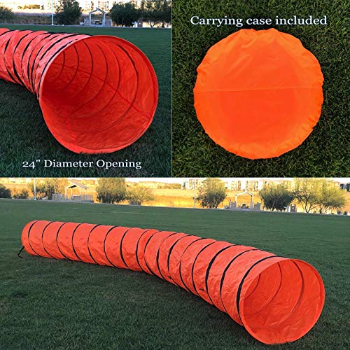 Rise8 Studios Dog Agility Tunnel | Pet Training Equipment | Rip and Tear Resistant | Includes Carry Bag and Ground Stakes | Made of 420D Polyester 24" Diameter, 18' Long (Orange)