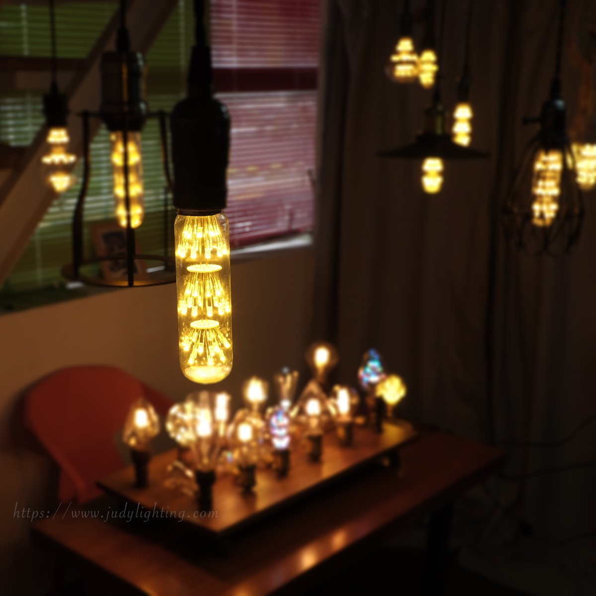 Judy Lighting T10 Tubular Firework LED Light Bulb, E26 3W 2300K Warm White Clear Glass, Decorative Vintage Antique Starry Light Bulb for Bathroom, Bedroom, Wedding, Christmas