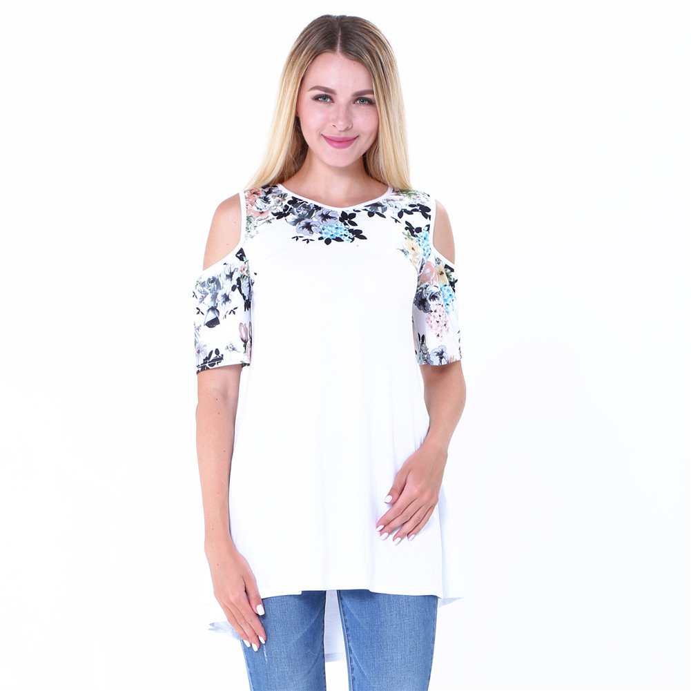 Womens Cold Shoulder T Shirt Dress Loose Blouse Tees Tops White Plus Size XL