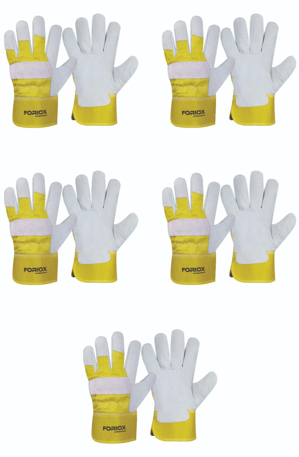 Foriox International Split Leather Work Gloves, Heavy Duty Thorn Proof Gardening Gloves for Digging, Weeding, Planting and Construction Working Pruning & Rigger Tasks (Pack of 5 (Yellow)) — image 1