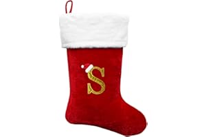 Cettkowns 21-Inch Monogrammed Christmas Stockings with Embroidered Initial Letter S, Red Velvet with 10 inch White Plush Cuff