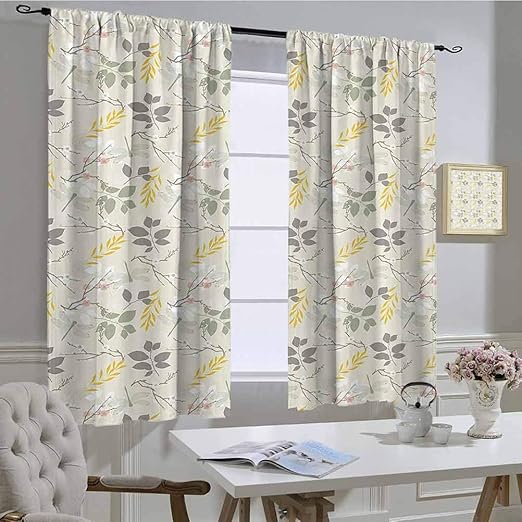 Hengshu - Cortinas largas, color gris y amarillo, estilo vintage de la