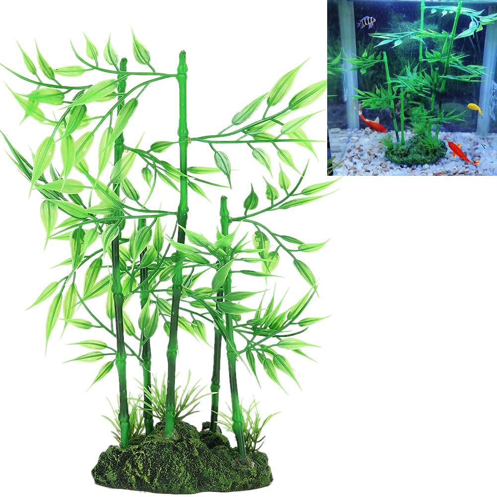 Aquarium Bamboo Plant Fish Tank Artificial Bamboo Plant Green Leaf Plant Water Grass Aquatic Plastic Ornament Landscape Decor(GREEN)