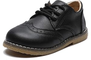 E-FAK Toddler Boys Girls Oxford Shoes Lace-Up PU Leather School Uniform First Walker Outdoor Dress Flat Loafer Shoes(Toddler/Little Kid)