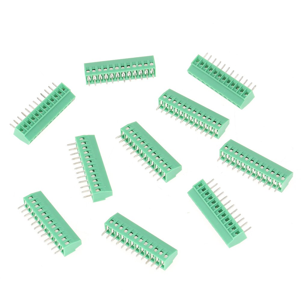 Vikye PCB Terminal Block Connector, 12 Pin 2.54mm Pitch Green Universal Screw Terminal Block Connector, 10 Pcs