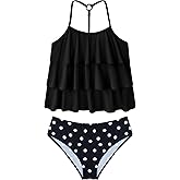 UIQUR Girls Swimsuit Two Pieces Bikini Set Ruffle Bathing Suits Adjustable Straps with Padad Tankini Swimwear