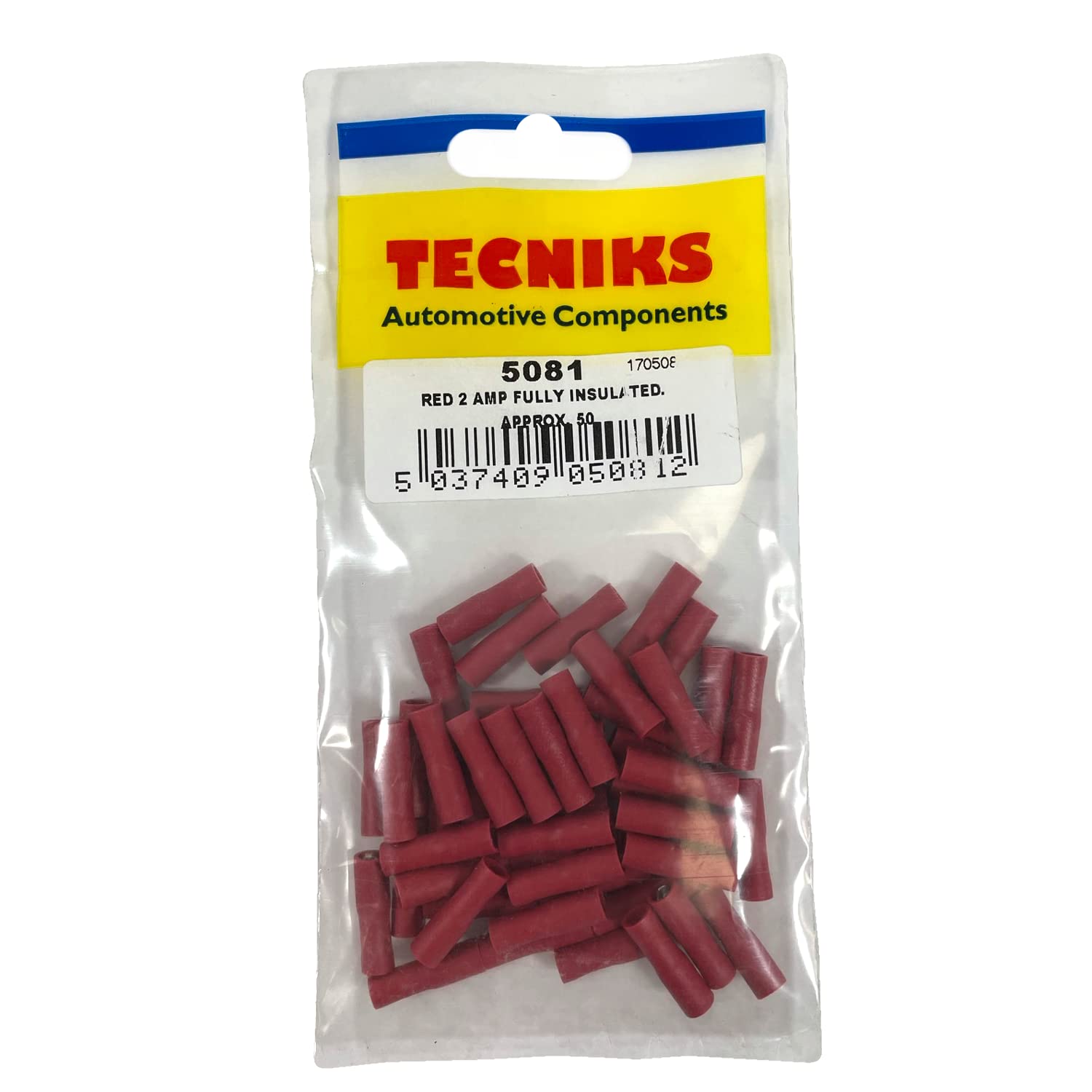 Tecniks 5081 2.8 mm Fully Insulated Spade Terminals - Red (Pack of 50)