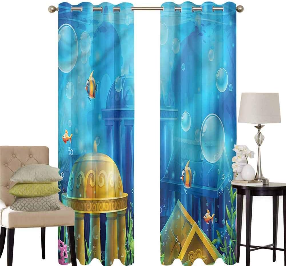 hengshu Ocean Sliding Door Curtains for Living Room Ancient Atlantis Under Sea Room Darkening Curtains Room Decor W62 x L84 Inch