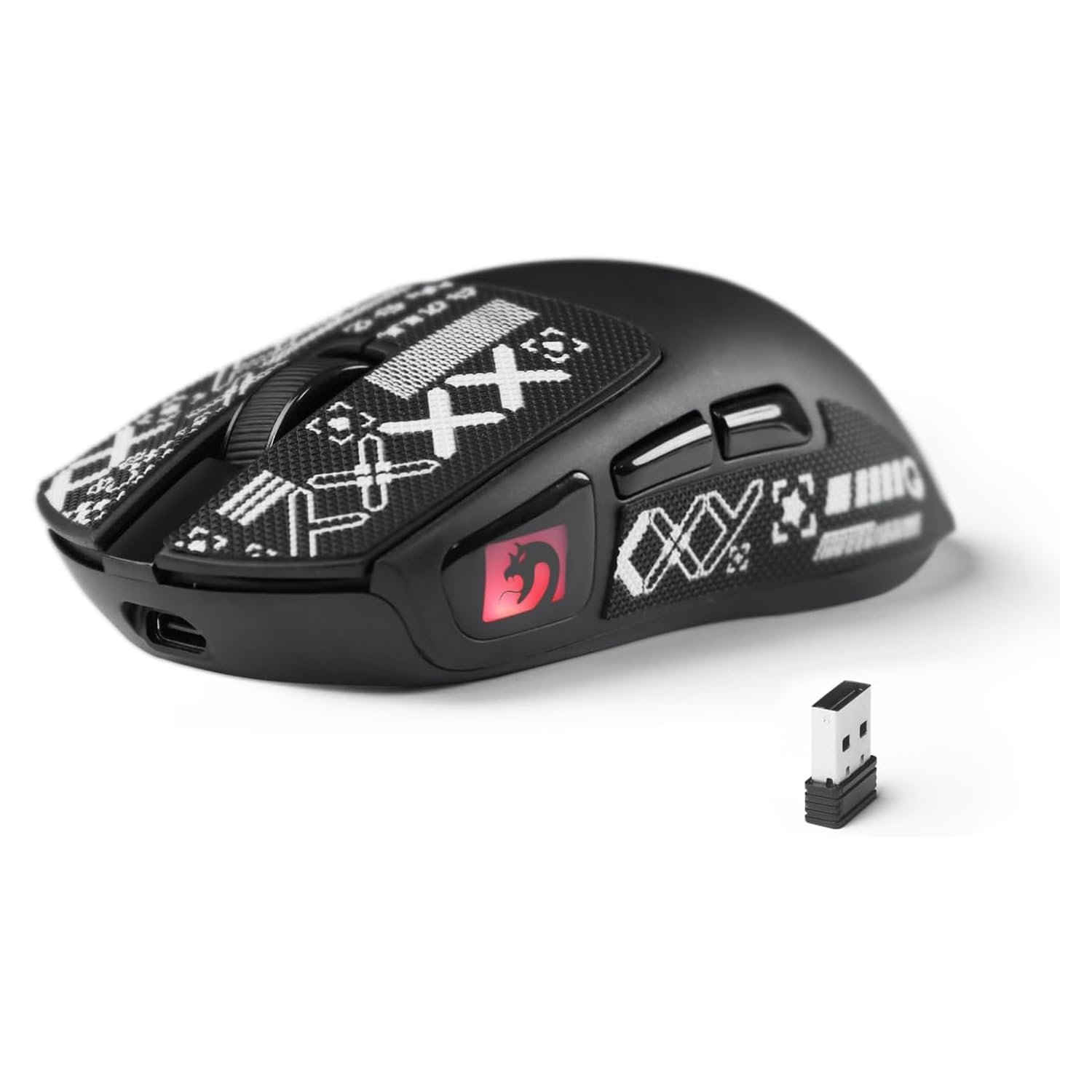 ATTACK SHARK × MAMBASNAKE M4 Wireless Gaming Mouse, 24000 Adjustable DPI PAW3311 Optical Sensor, Programmed Buttons, 52g Lightweight Ergonomic Computer Mice 2.4G/BT/USB-C for PC/Mac-Black&Griptape