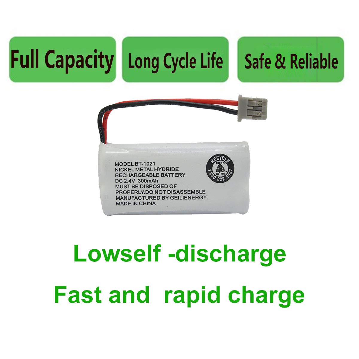GEILIENERGY 2.4V 300mAh BT-1021 BBTG0798001 Cordles Phone Battery Compatible with Uniden BT1021 BT-1025 BT-1008 BT-1016 Empire CPH-515B Cordless Phone (2-Pack)