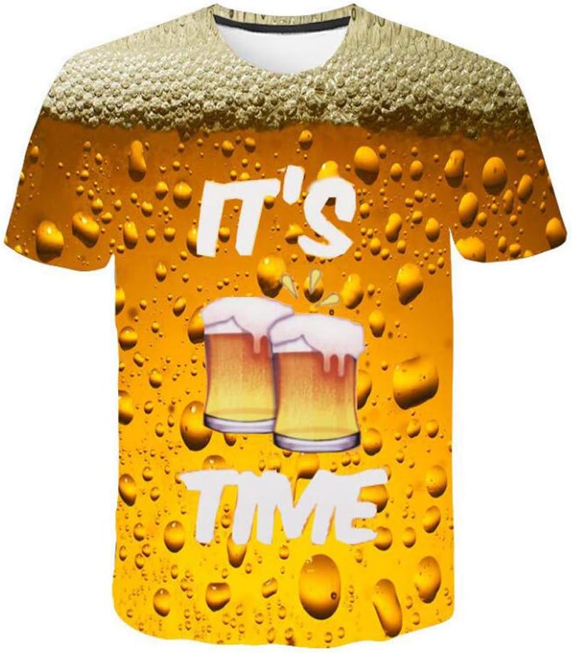 Summer Casual Short Sleeve T-Shirt for Men Comfort 3D Print It's Time to Drink Beer Tee Shirt Top