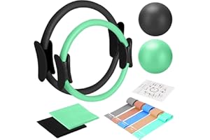 TOPZGLEEY Pilates Ring and Ball Set with Resistance Bands - Pilates Equipment for Home Workout - 14'' & 12'' Pilates Rings, 2 Pilates Balls, 5 Resistance Bands,Guide