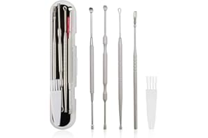 MJIYA Ear Pick Earwax Removal Kit, Ear Cleaning Tool Set, Ear Curette Ear Wax Remover Tool with A Storage Box (Silver, 5 Count (Pack of 1))