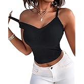 CHICME Padded Lace Bralette for Women Crop Tops Spaghetti Strap V Neck Tank Top Slim Fit Camisole