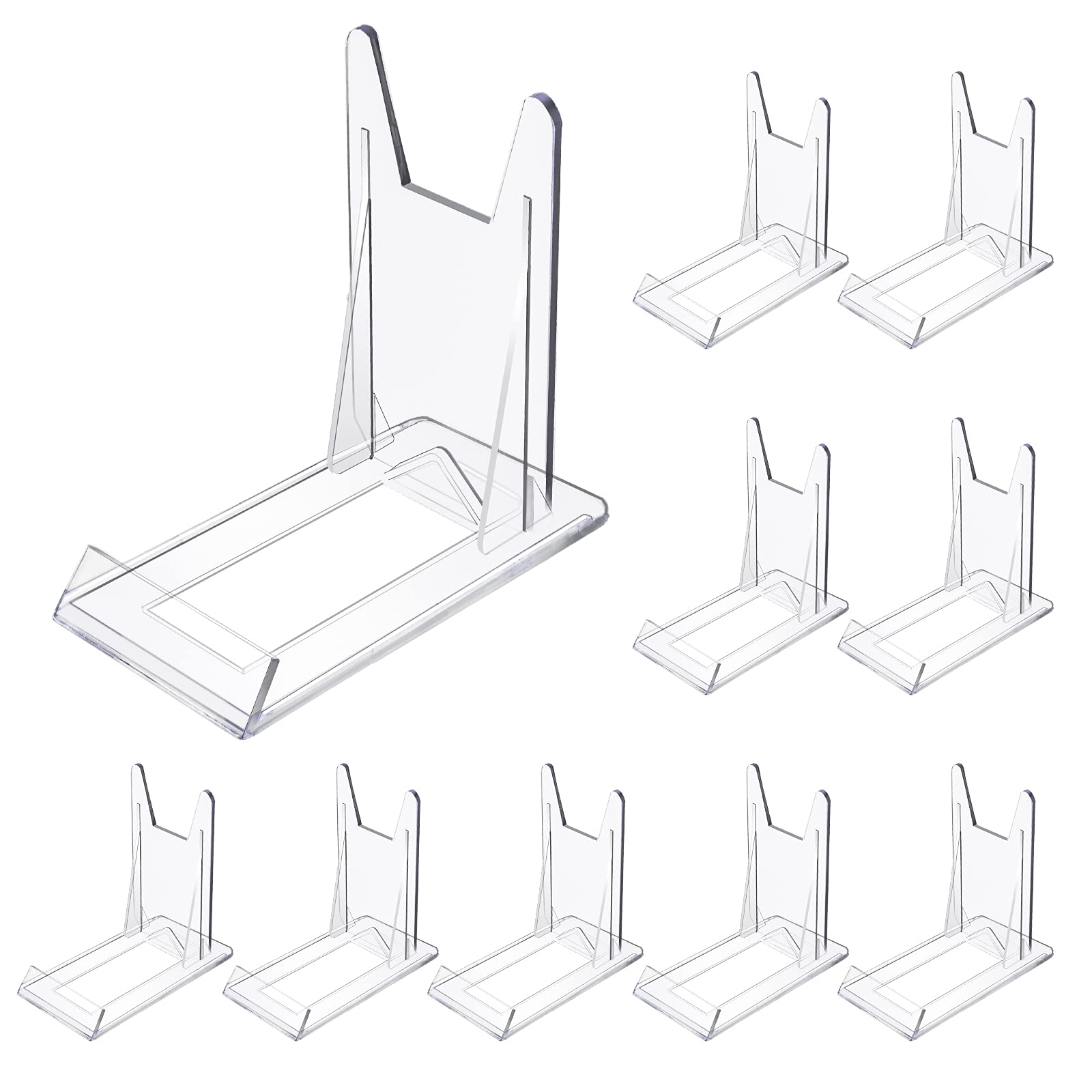 WANDIC Acrylic Display Stands, 10 Pcs Mini Clear Plastic Adjustable Picture Plate Easels for Flat Plates, Photos, Place Cards