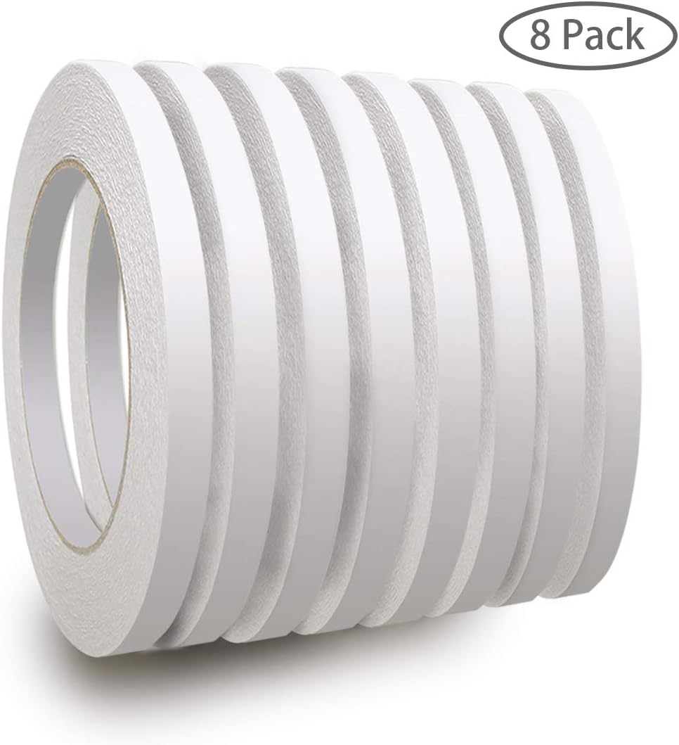 8 Rolls Double-Sided Adhesive Tape for Arts, Crafts, Photography, Scrapbooking, Card Making, Gift Wrapping and Office School Stationery Supplies, Each Roll 25 Yards Long, 1/4 inch Wide