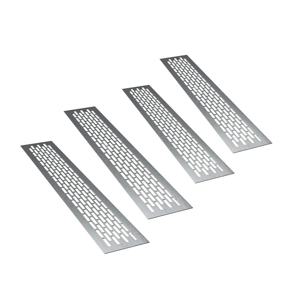 sossai® Aluminium Ventilation Grille - Alucratis (Pack of 4) | Rectangular - Dimensions: 44 x 8 cm | Colour: Stainless Steel | Brushed