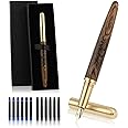 cobee Handcrafted Wooden Fountain Pens Set, Vintage Luxury Wood Fountain Pen 0.5mm Fine Point Smooth Writing Pen With 12 Ink 2.6 mm Cartridges and Gift Box for Journaling Calligraphy Supplies(B)