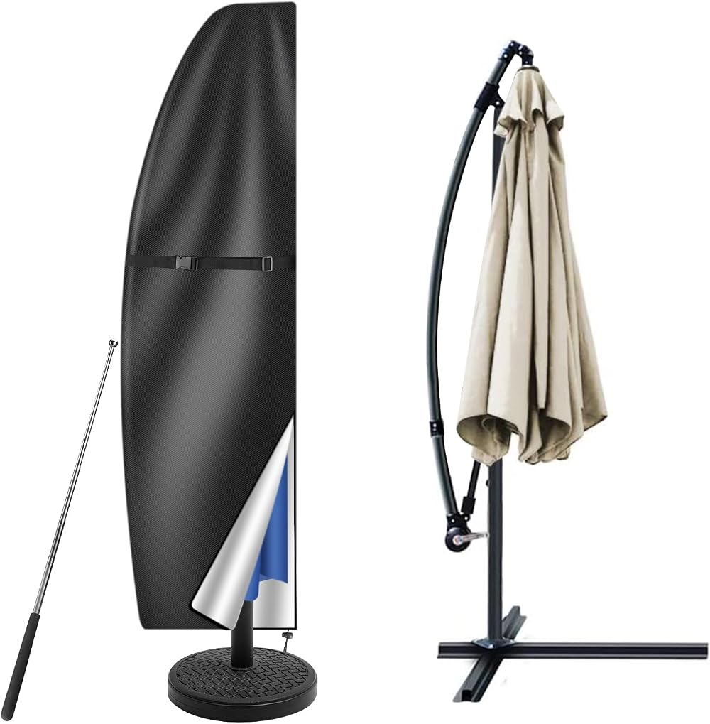 Teynewer Parasol Cover Waterproof 1-3m Cantilever with Telescopic Pole