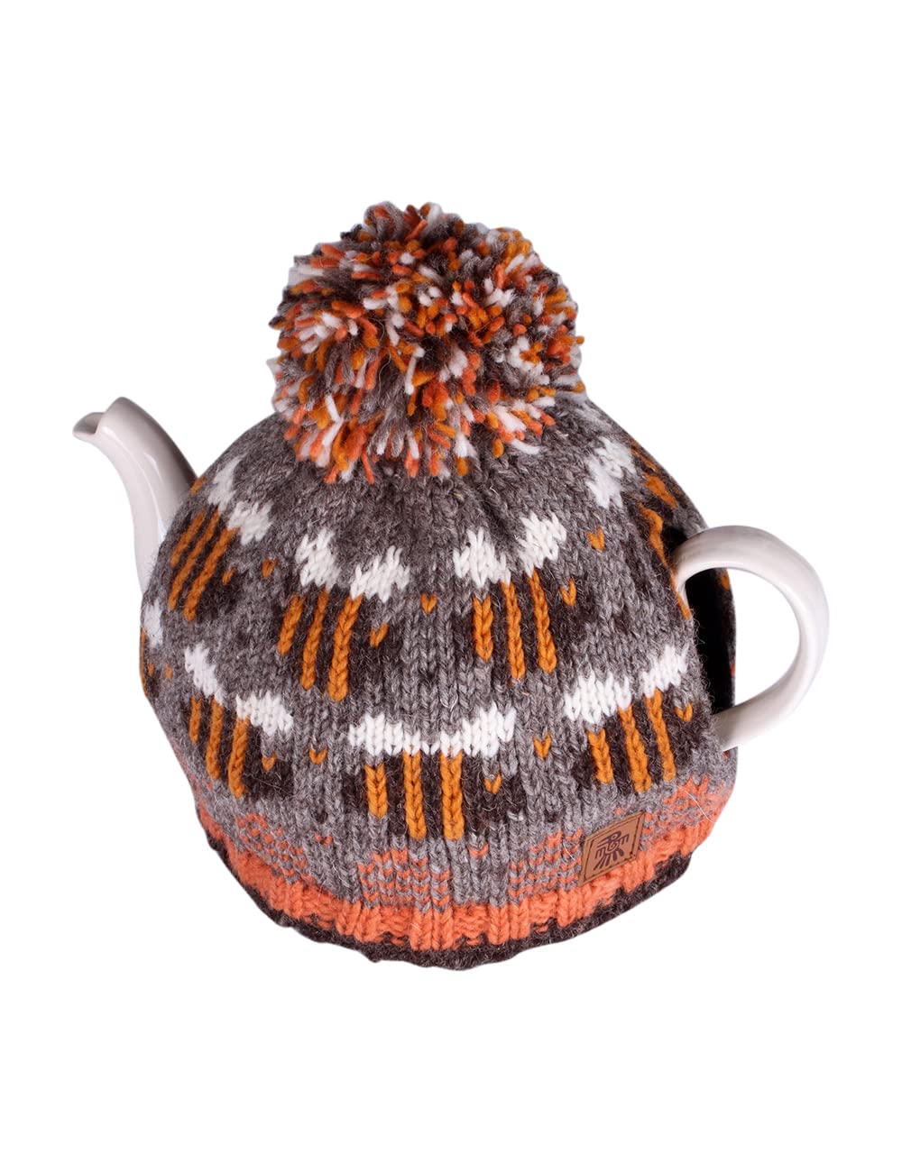 Pachamama Handknitted Medium 4-6 Cup 1.2L Wool Tea Cosy Teapot Cover - Bumble Bee Beehive Pattern Insulated Handmade Fair Trade Grey