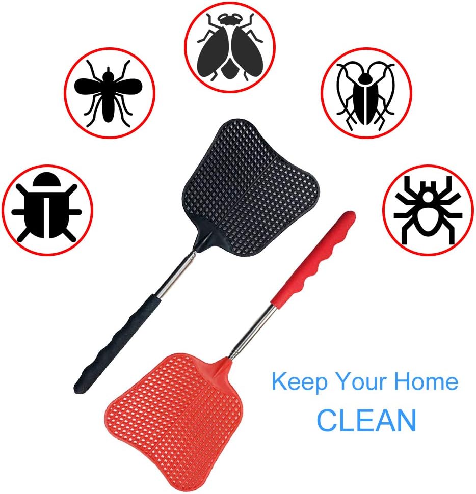 Lecoku 5 Pack Telescopic Fly Swatter Manual Heavy Duty Plastic Flyswatter with Extendable Stainless Steel Pole 5 Colors: Garden & Outdoor