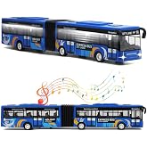 Crelloci City Bus Toy for Kids, Die Cast Alloy Pull Back Vehicles, Metro Articulated Electric Bus with Sounds and Lights, Model Cars Toys Educational Gift for Kids Boys Girls Ages 3+