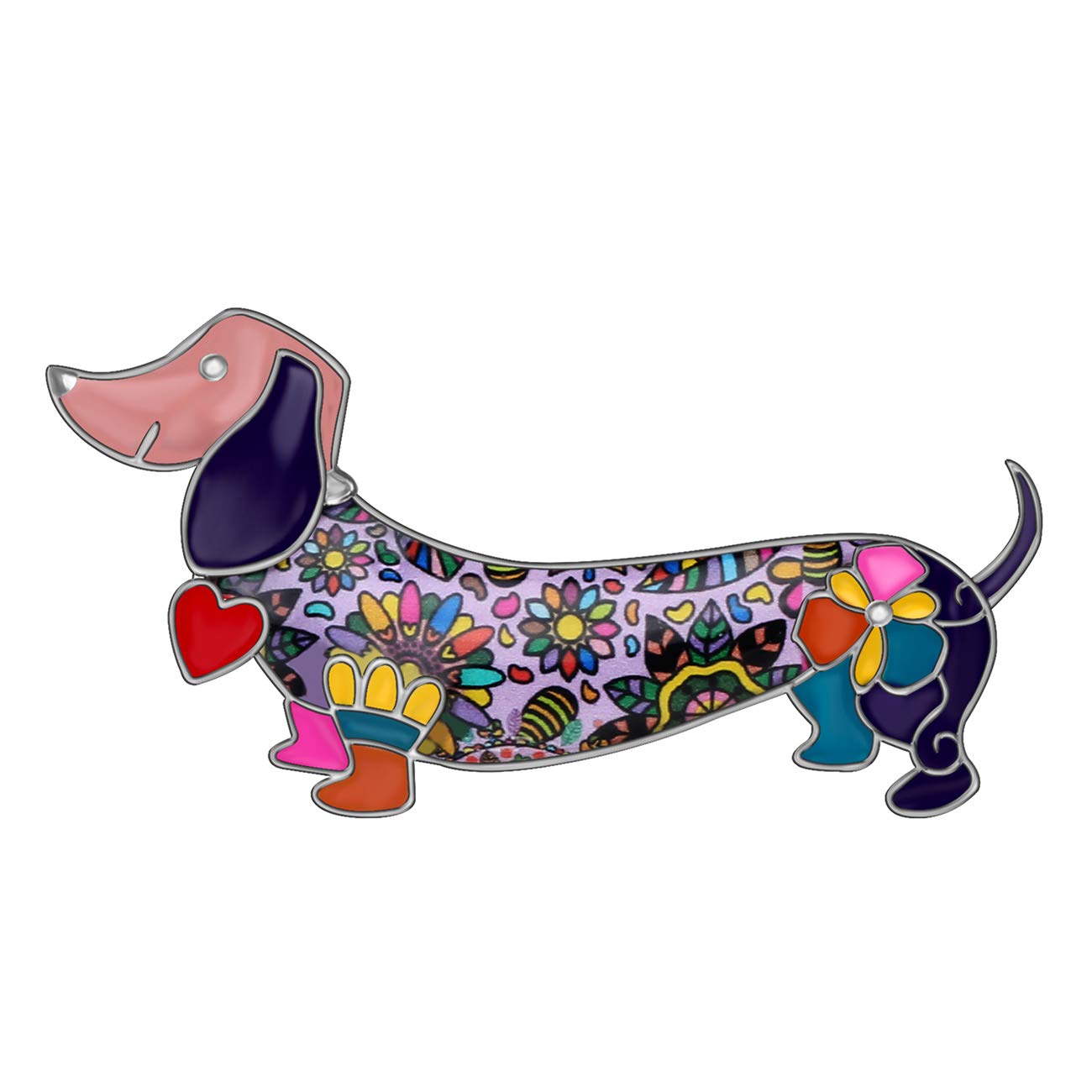 Bonsny Enamel Alloy Sweet Dachshund Dog Brooches Pin Jewelry For Women Girls Novelty Gift Charms (Purple)