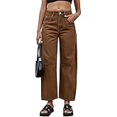 GREAIDEA Mid Rise Barrel Jeans for Women Wide Leg Mid Waist Cropped Cotton Pants Y2k Baggy Boyfriend Jeans with Pockets
