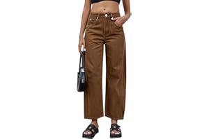 GREAIDEA Mid Rise Barrel Jeans for Women Wide Leg Mid Waist Cropped Denim Pants Y2k Baggy Boyfriend Jeans with Pockets