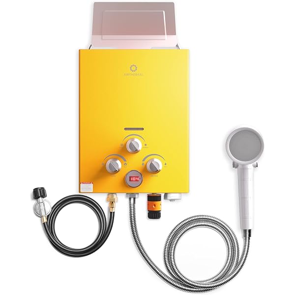 Airthereal 6L 1.58GPM Outdoor Portable Propane Gas Tankless Water Heater,  Instant Propane Water Heater, Easy to Install, Use for Camping, RV and Pet  Bath, Evenfall series, Yellow - Amazon.com