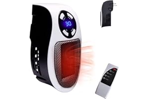 KARRIW Plug In Heater for Indoor Use - 500W Fast Heating Small Plug In Wall Heater, Low Wattage Space Heater with Thermostat, Timer, Led Display