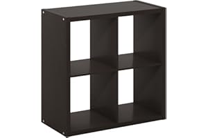 Furinno Cubicle Open Back Decorative Cube Storage Organizer, 4-Cube, Dark Oak