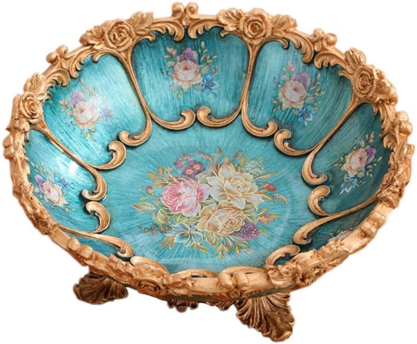 QTQHOME Fruit Plate European Fruit Plate Decoration Resin Fruit Plate Living Room Coffee Table Decoration Dried Fruit Plate Creative Storage Tray (Color:Blue)