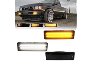 GTINTHEBOX For 1988-1997 Nissan Hardbody PickUp, 1988-1995 Nissan Pathfinder Front Bumper Turn Signal DRL Daytime Running Light Smoked Lens Amber/White LED Lamp