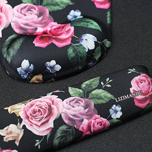 Lizimandu Memory Foam Non Slip Mouse Pad Wrist Rest for Office, Computer, Laptop & Mac - Durable & Comfortable & Lightweight for Easy Typing & Pain Relief-Ergonomic Support (Black Rose)