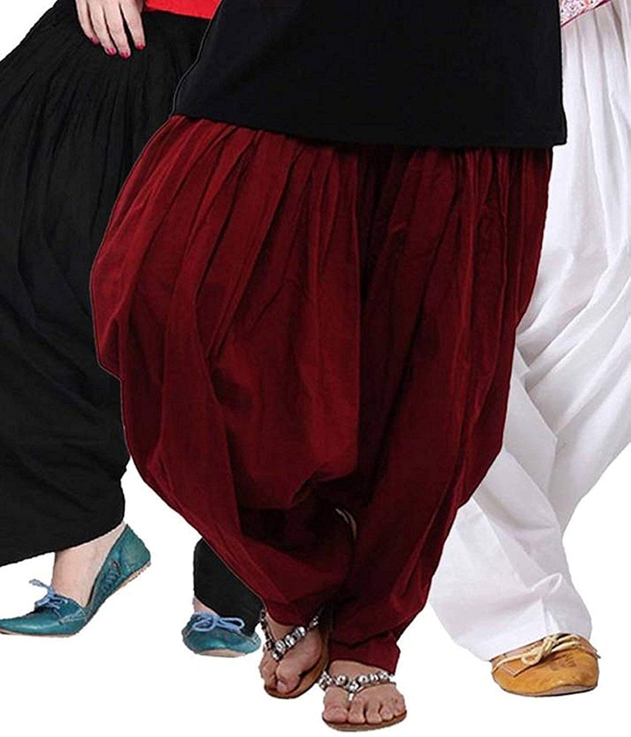 cloudstar women's cotton patiala salwar combo (black, maroon and white_free size)