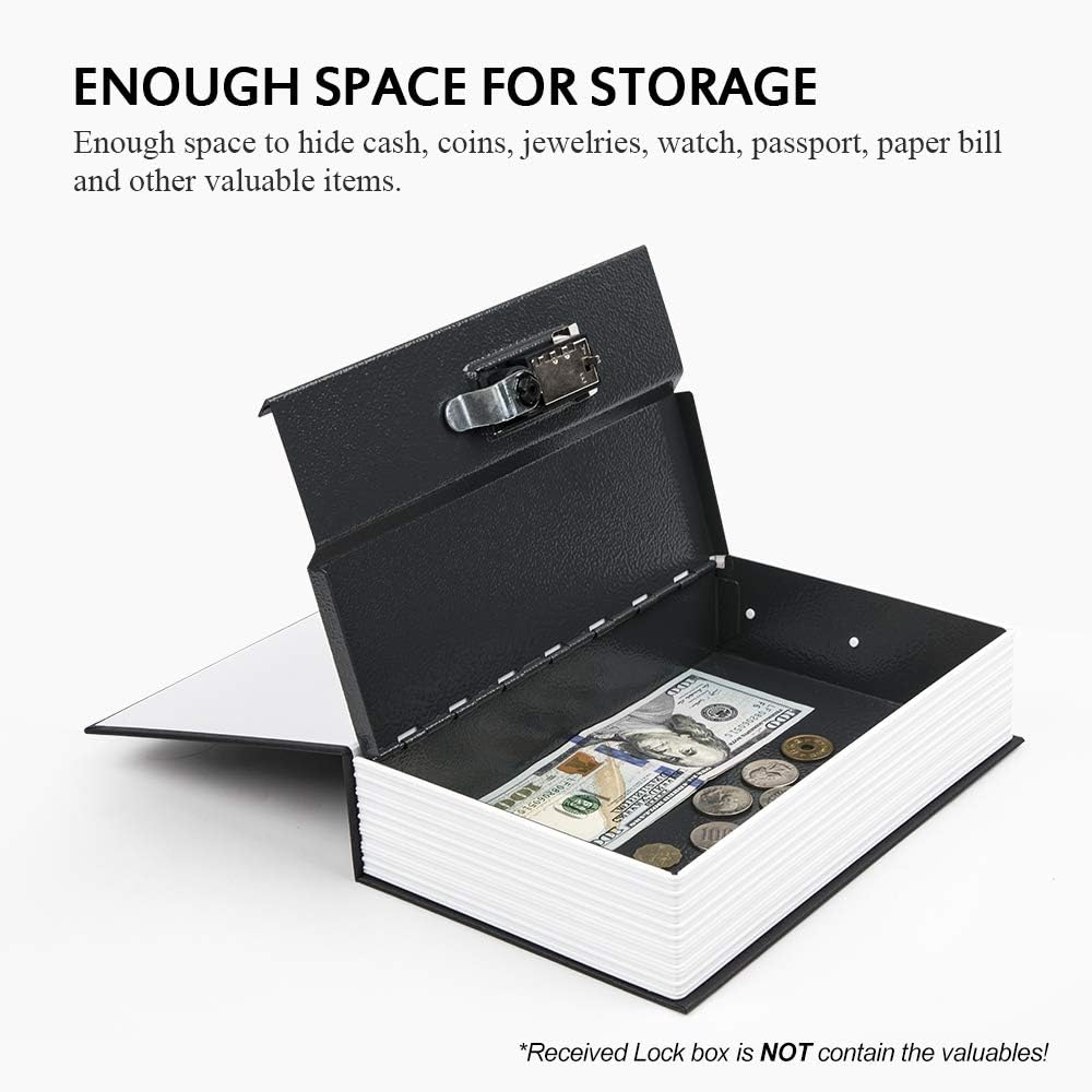 KYODOLED Diversion Book Safe with Combination Lock, Large Safe Secret Hidden Metal Lock Box, Money Hiding Box, Collection Box, 9.5" x 6.2" x 2 .2" Black - - 